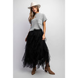 Cascading Tulle Mesh Layered Midi Skirt