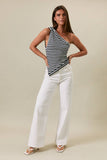 One Shoulder Stripe Top- Red