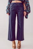 Q2 Faux Leather Wide Leg Cropped Pants - Blue