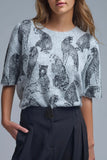 The Q2 Animal Print Short Sleeve Sweater - Gray