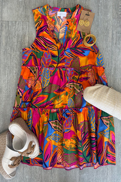 Milana Floral Adrina Shift Tiered Mini Dress - Orange/Pink
