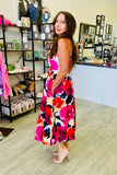 Summer Floral Print Midi Dress with Smock Back