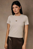 Espresso Martini Beads Ribbed Top- Beige