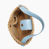 Sunset Straw Bucket Mini Tote Bag: Brown