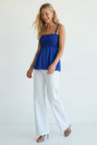 Cord Detail Smocking Top- Capri Blue