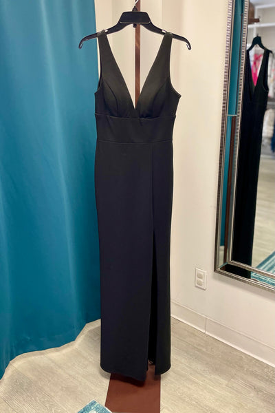 Aqua Plunge Slit Gown - Black
