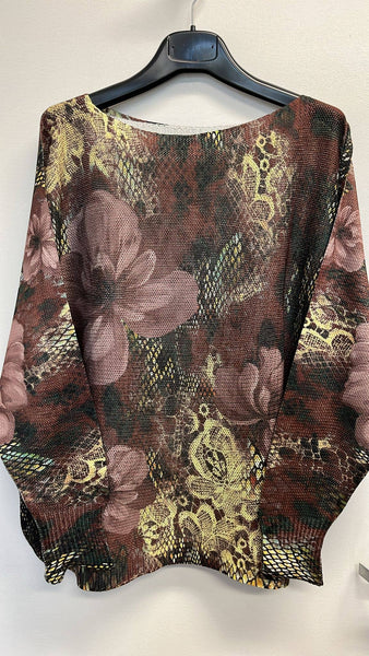 Plum Floral Lace Italian Printed Sweater