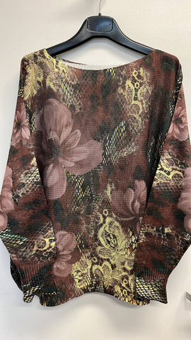 Plum Floral Lace Italian Printed Sweater