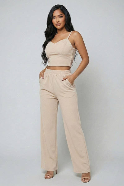 Sabrina Spaghetti Strap Bralette + Wide Leg Pants Set