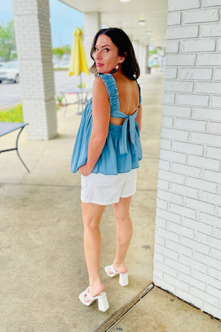 The Q2 Juliet Rouched Tencel Top - Blue