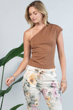 Solid One Shoulder Pleated Top- Sky Blue