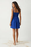 Cord Detail Smocking Mini Dress-Capri Blue