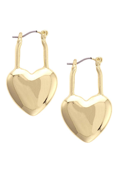 Bowen Puffy Heart Padlock Earrings in Shiny Gold