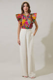 Milana Floral Zaree Ruffle Poplin Top - Orange/Ponk