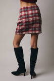 Woolen Plaid Slit Mini Skirt - Cream/Red