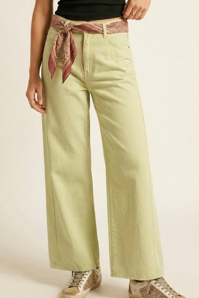 The Q2 Wide Leg Trousers with Twill- Mint Green