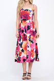 Summer Floral Print Midi Dress with Smock Back