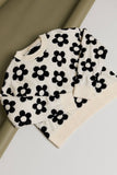 Round Neck Floral Pattern Sweater - Cream/Black