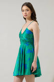 Morgany Floral Cerese Flare Mini Dress- Green Multi