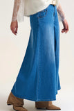 The Q2 Extra Wide Leg Denim Skort with Front Pleat- Blue