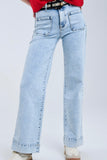 The Q2 Wide Leg Jeans with Front Pockets- Light Wash