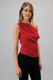 Wide Neck Pleated Knit Top