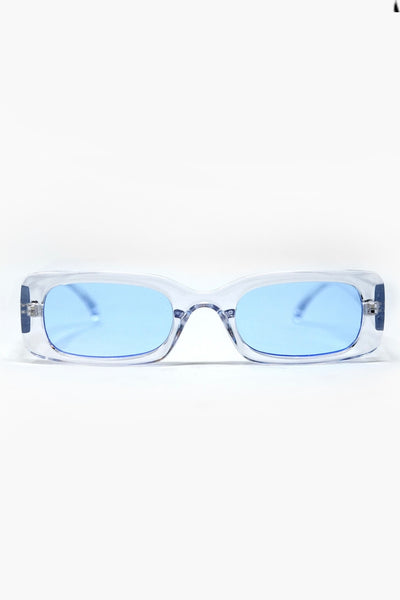 The Q2 Rectangular Sunglasses with Blue Lenses- Clear