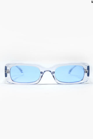 The Q2 Rectangular Sunglasses with Blue Lenses- Clear