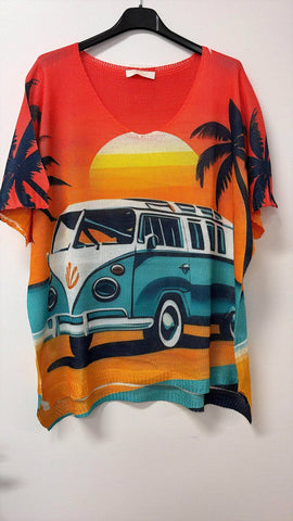 Beach Van Italian Print Sweater