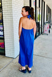 FINAL SALE Open Back Twist Halter Maxi Dress - Cobalt