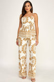 The Pamela Printed Peplum Waist Tie Detail Top + Pants Set