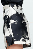 Western Cow Print Satin Mini Skirt with Slit