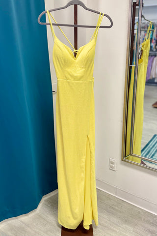 City Studio Glitter Spaghetti Strap Sweetheart Neck Gown - Yellow