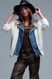Q2 Waffle Knit Cardigan Sweater with Denim Inside- Cream
