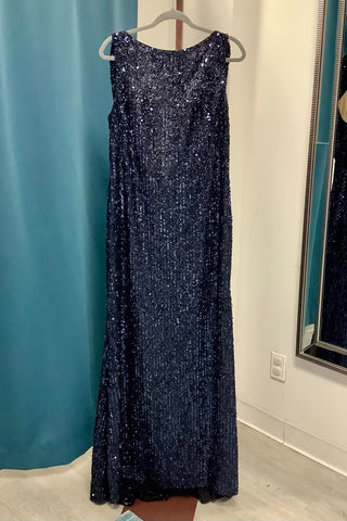 Ieena for MacDuggal Sequined Embellished Drape Back Gown - Midnight