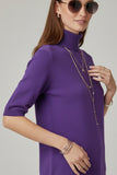 The Q2 Fine Knit Sweater with High Neck and Elbow Length Sleeves
