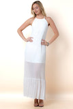 Mabel Mesh Striped Detail Round Neck Maxi Dress