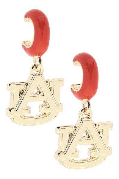 Auburn Tigers Logo Huggie Hoop Earrings in Orange/Shiny Gold