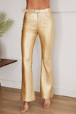 Venti6 Bell Bottom PU Pants - Gold