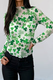 Shamrock Lettuce Trim Mesh Long Sleeve Top