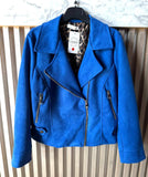 Italian Vegan Perfecto Faux Suede Moto Jacket - Blue