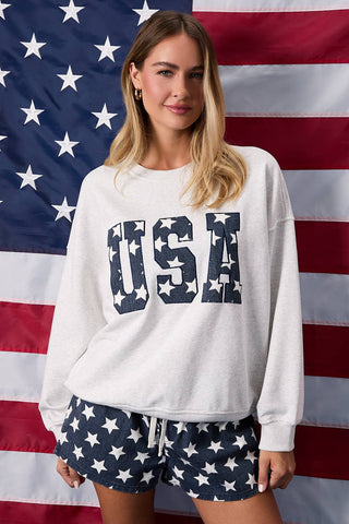 "USA" Embroidered Sweatshirt- Melange