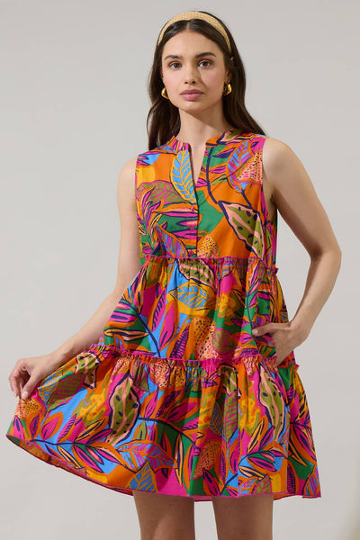Milana Floral Adrina Shift Tiered Mini Dress - Orange/Pink