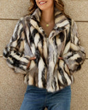 Classic Color-Block Faux Fur Jacket - Animal Stripe