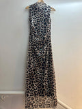 Mesh High Neck Sleeveless Leopard Printed Maxi Dress