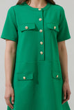 Miliana Button Shift Mini Dress - Kelly Green