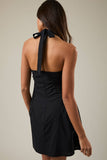 Halter Neck Lace Trim Detail Mini Dress- Black