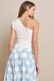 Solid One Shoulder Pleated Top- Sky Blue