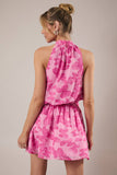 Butterfly Halter Neck Waist Tie Printed Chiffon Dress