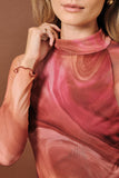 Tie Dye Print Sheer Mesh Mock Neck Top